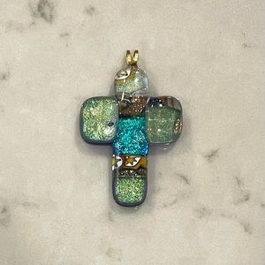 Dichroic Glass Cross Pendant